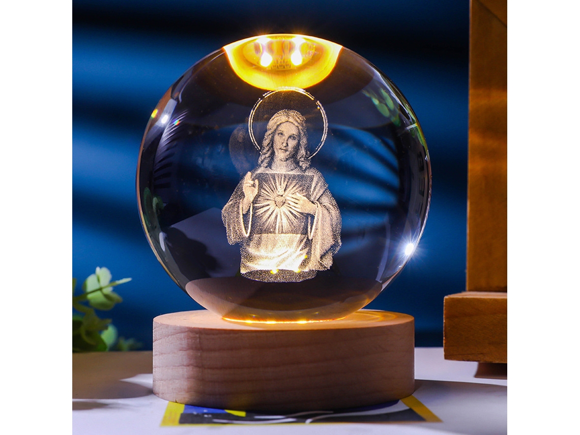 Lámpara Estereoscópica De Cristal, Decorada Con Motivos Religiosos, Con Base De Madera, Ideal Para Decoración Y Regalos.