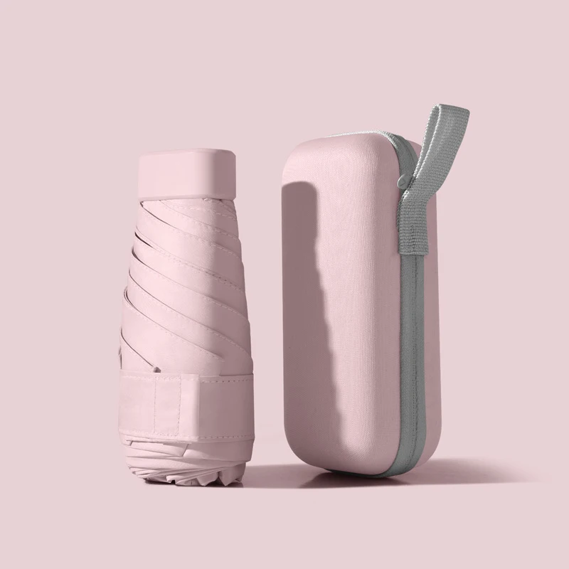 (rosa) 1 Mini Sombrilla Quíntuple, De Vinilo, Con Bolsillo Y Bolsa De Almacenamiento.