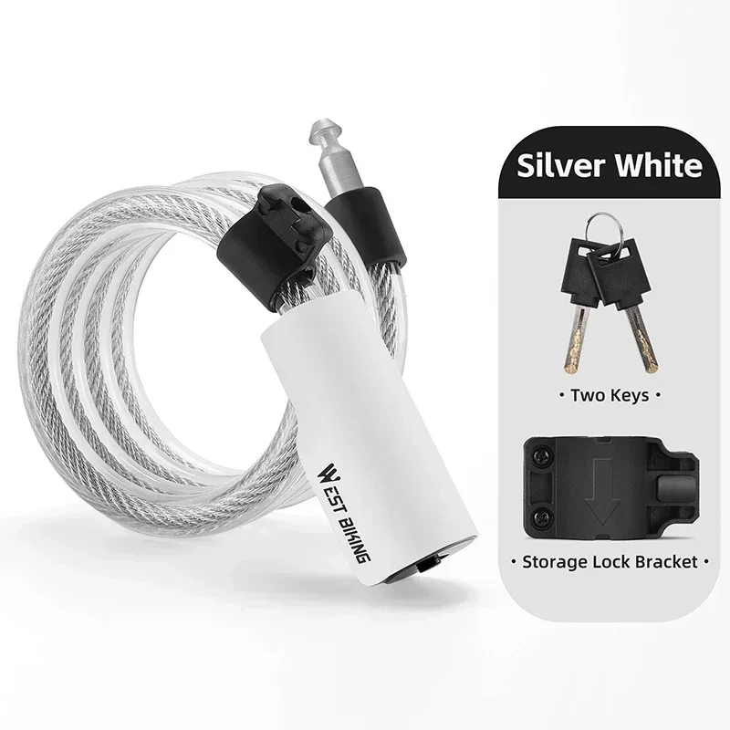 (blanco) Candado De Cable Portátil Para Bicicleta Con 2 Llaves, Resistente Al Agua Y Al Polvo, Candado De Alambre