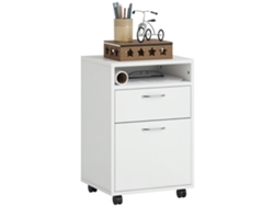 Muebles de oficina Homcom con ruedas, cajones, armarios, nichos, tablero de partículas, color blanco.