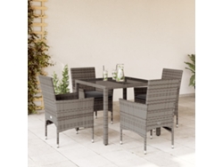 Juego de comedor de jardín de 5 piezas con cojines de mimbre gris de polietileno y vidrio, DKD Home Decor