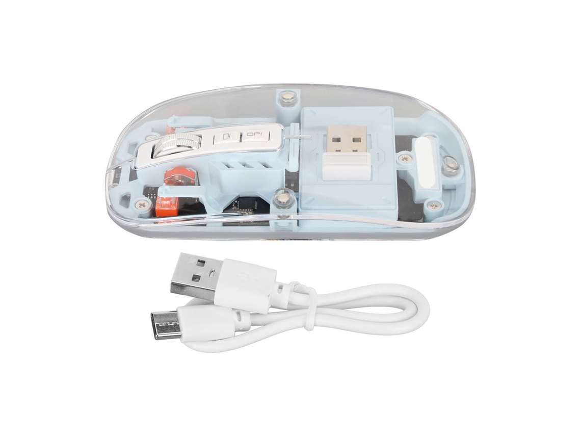 Ratón Inalámbrico Transparente Bluetooth 2.4g, 2400 Dpi, Rgb, Recargable, 400 Mah, Azul.