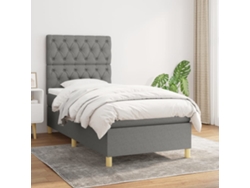 Cama Box Spring Con Colchón Tela Gris Oscuro 80x200 Cm