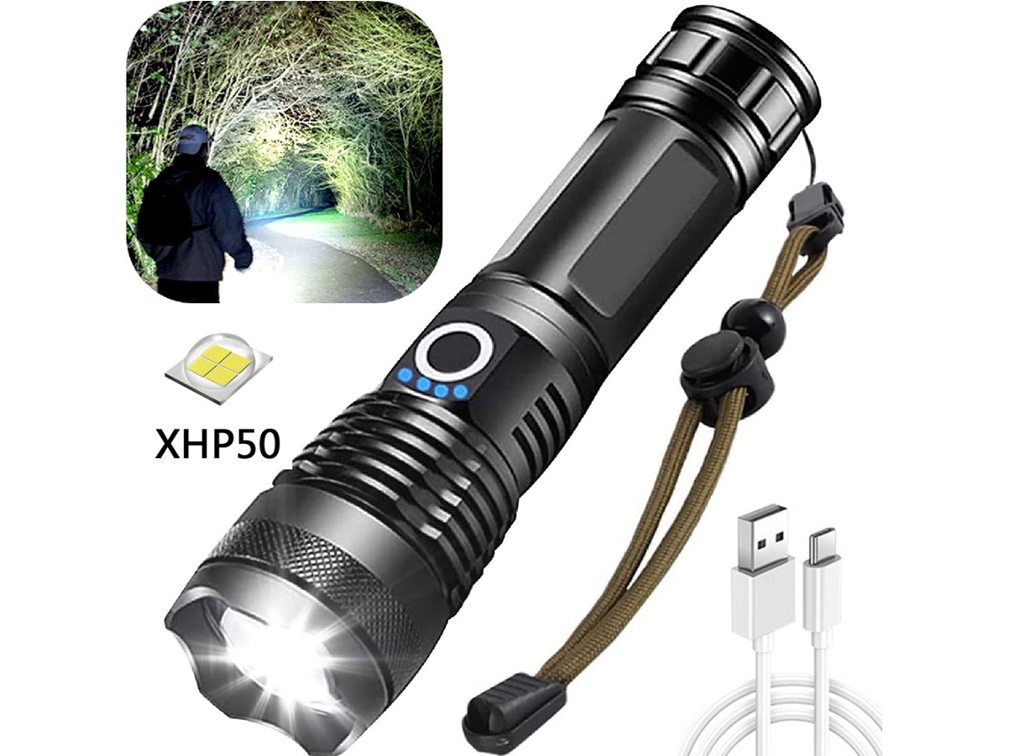 Linterna Led Recargable Por Usb Xhp50 Iluminación De Emergencia De 10000 Lúmenes Linterna Con Zoom Batería 18650 VENISYMLIS
