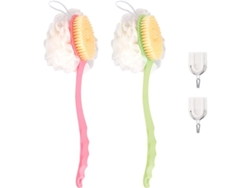 Cepillos De Baño Con Mangos Largos Y Curvos, Cepillos Corporales Exfoliantes Con Esponja Y Ganchos (verde Y Rosa)