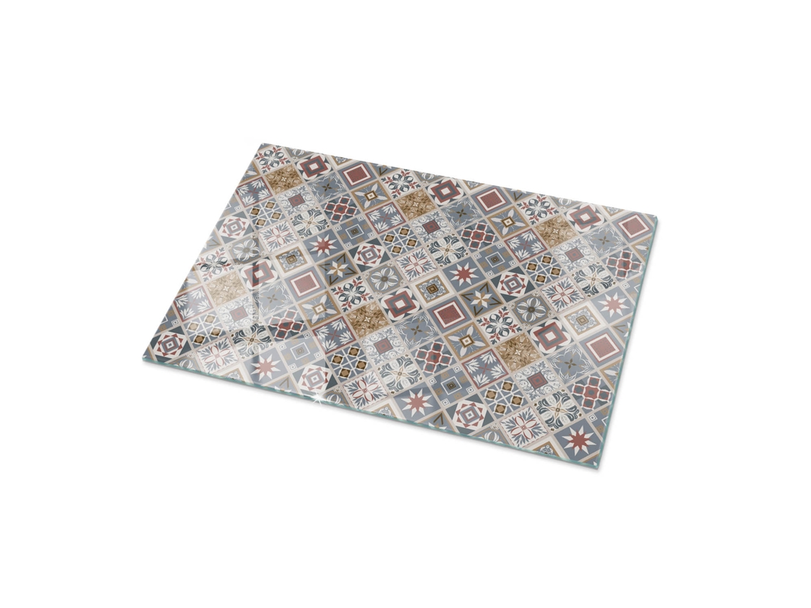 Tablero De Vidrio Rectangular Espelharte (100x70 Cm - Patrón De Mosaico Con Adornos - Gris)