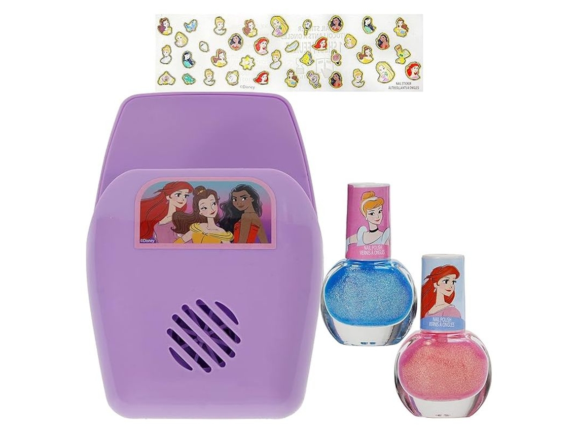 Set Mini Secador De Uñas De Princesas Disney Con Pegatinas Y Pintauñas Valuvic