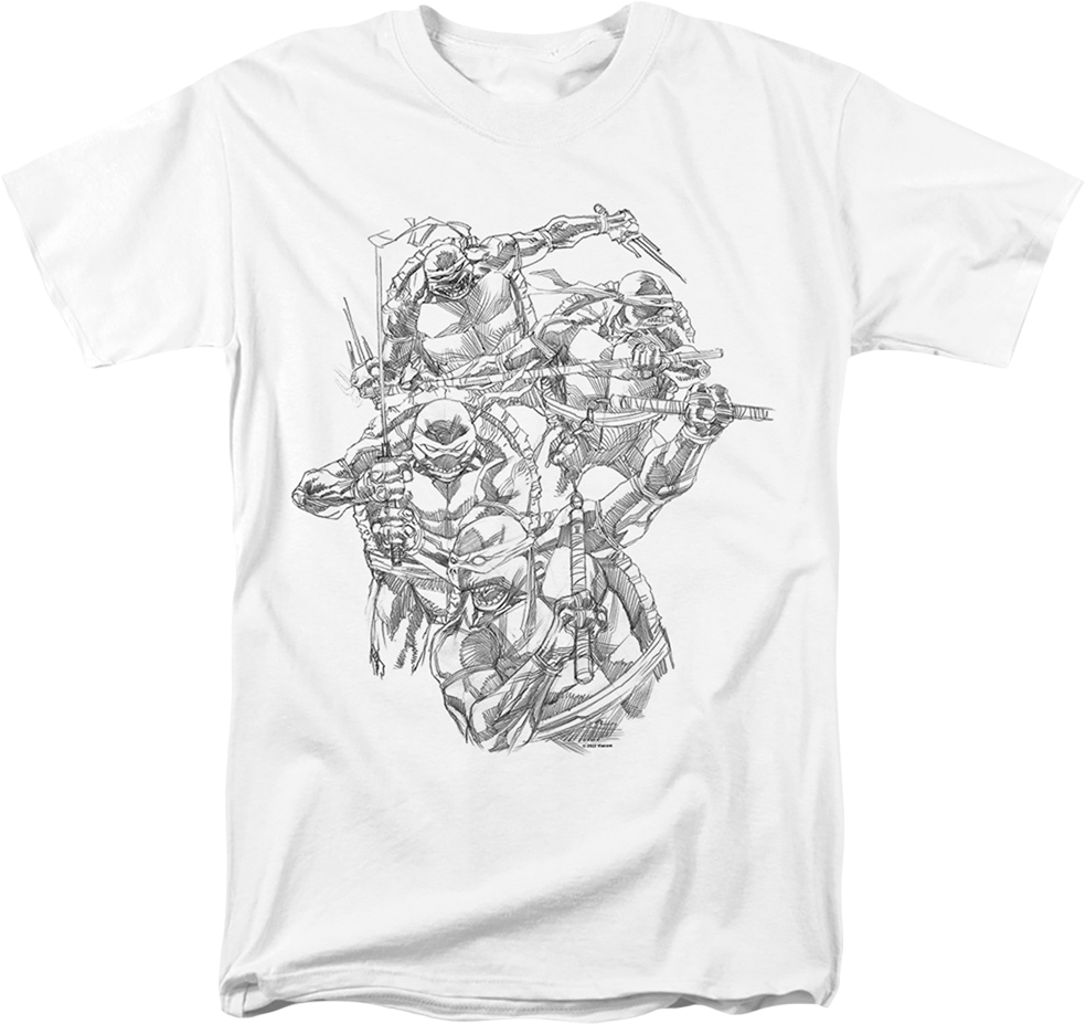 Camisetas Unisex DEEPSTONE Sketches Teenage Mutant Ninja Turtles Blanco (XXL)