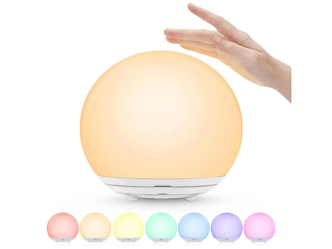 Luz de noche LED para niños, recargable por USB, luz cálida, 7 colores, control táctil, temporizador de 0,5/1 hora, blanco Bestvite