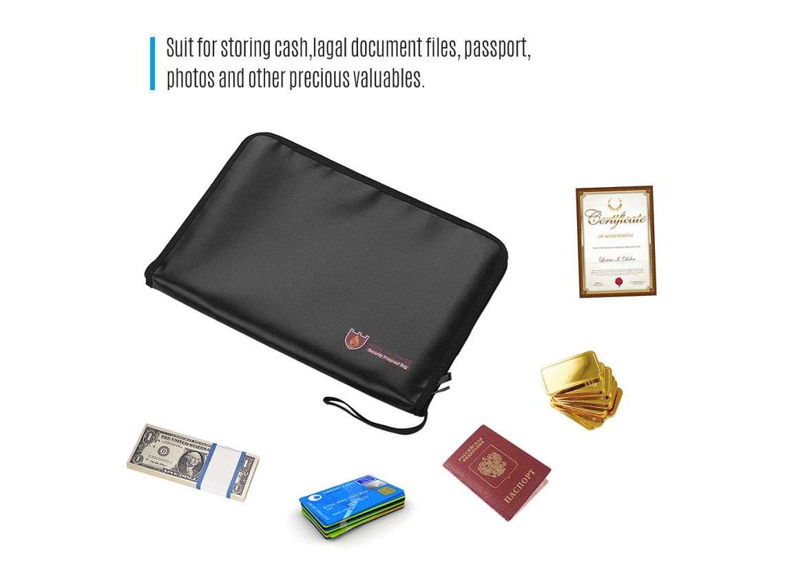 Bolsa De Documentos Fuego Y Agua A4 Ampliable 12 Bolsillos Organizador De Archivos Con Cremalleras Para Dinero Pasaporte Joyería Oficina