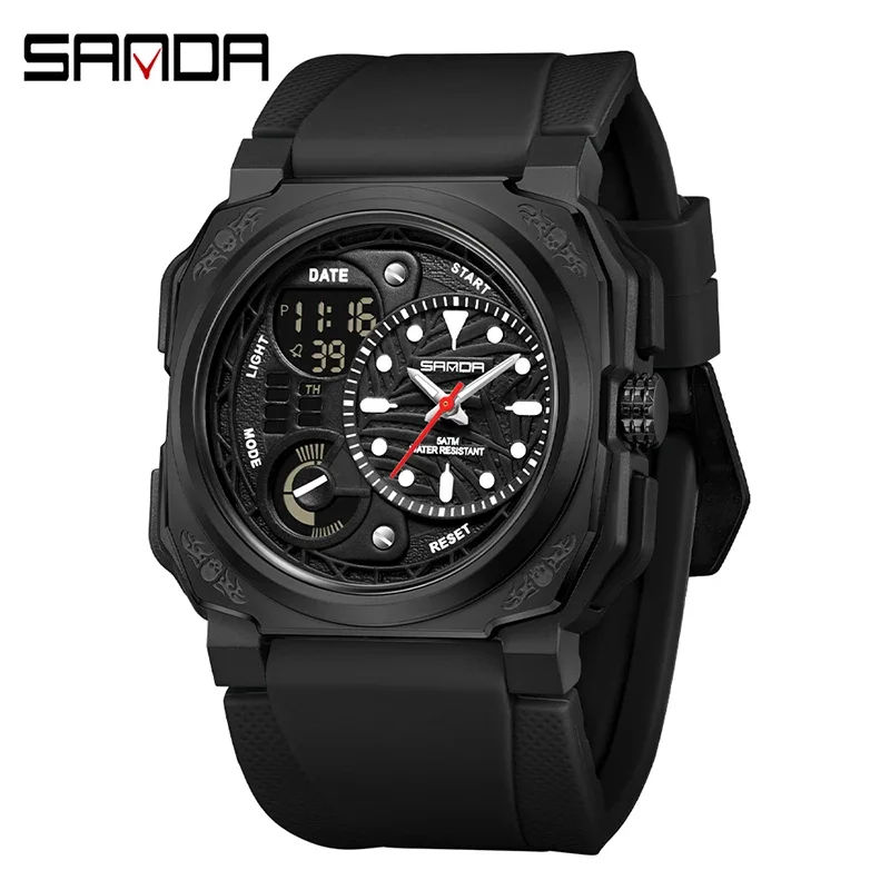 Reloj Electrónico Para Hombre (negro) Para Deportes Al Aire Libre, Cronómetro Y Alarma, Doble Pantalla, De Cuarzo.