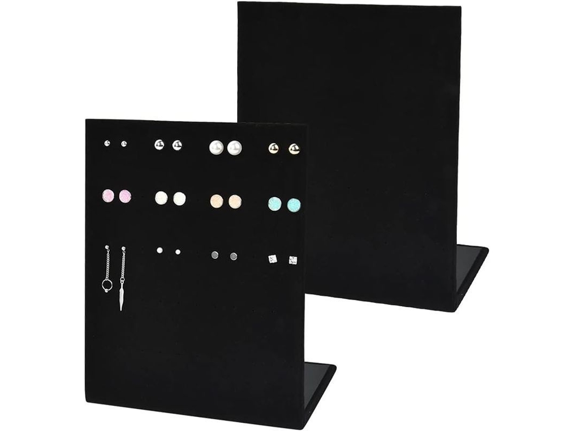 Organizador De Pendientes Negro En Forma De L, 2 Unidades, De Terciopelo, Con 60 Ranuras Para Pendientes.