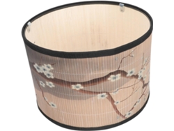 Lámpara de mesa de bambú de estilo japonés con pantalla decorativa, ideal para interiores. Un accesorio de iluminación moderno.