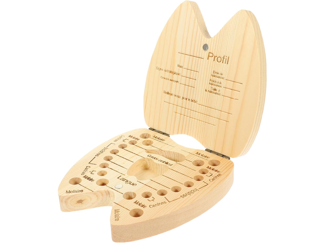 Caja De Madera Natural Para Guardar Los Dientes De Leche De Bebé
