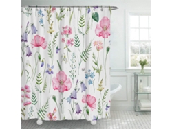 Cortina de ducha con estampado de acuarela tropical de 90 x 180 cm con flores, plantas y hojas, resistente al moho, poliéster impermeable, MDUG