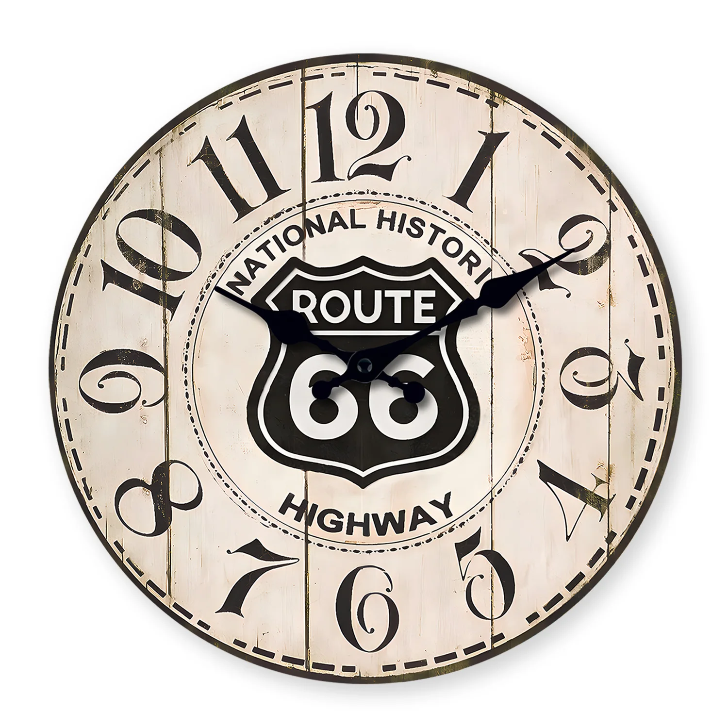 Reloj De Pared De Madera Con Diseño Vintage De La Ruta 66 (12 Pulgadas), Reloj De Cuarzo Silencioso