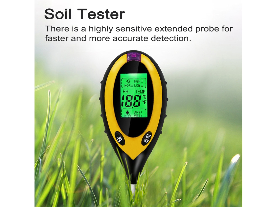 Analizador Digital De Suelos 4 En 1: Mide El Ph, La Humedad, La Temperatura Y La Intensidad De La Luz Para Jardines, Campos Y Invernaderos.
