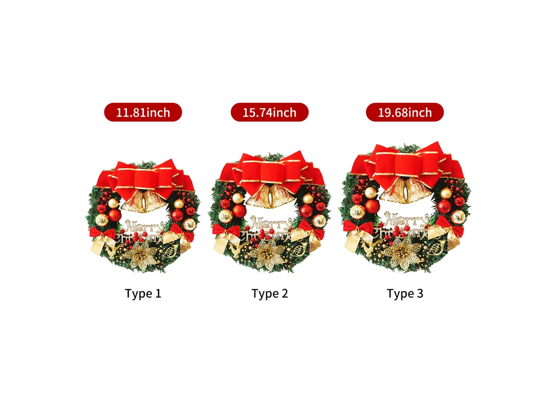 Guirnalda De Navidad Artificial De 12 Pulgadas Con Lazo Campana Bolas Para Puerta Frente Pared Decoración Fiesta