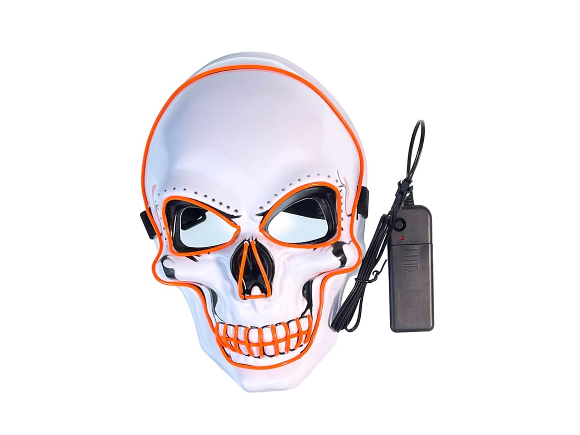 Máscara facial Rebe-Skull com 3 modos de luz LED laranja para Halloween, Cosplay e Festas.