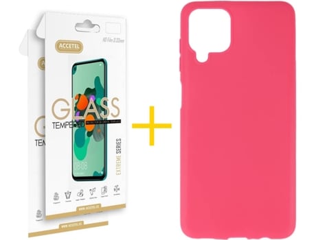 Kit Funda + 2 Protectores de Pantalla Samsung Galaxy M12 ACCETEL Liso (Rosa)