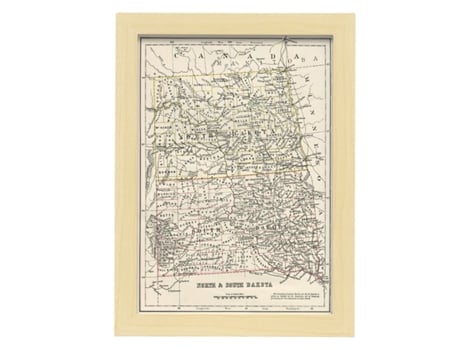 NACNIC Pósters Geográficos En Estilo Vintage Mapa De Dakota Sur Y Norte Ilustraciones De Antiguos Mapamundis En Tonos Sepia Tamaño A3, Con Marco Ne...