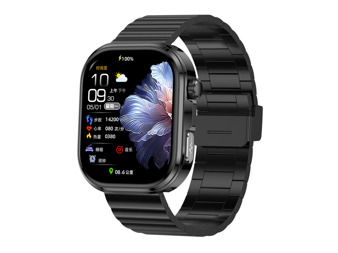 (aço Preto) Relógio Inteligente Ecg Monitor De Glicose Chamada Bluetooth Relógio De Esportes Freqüência Cardíaca Oxigênio Do Sangue
