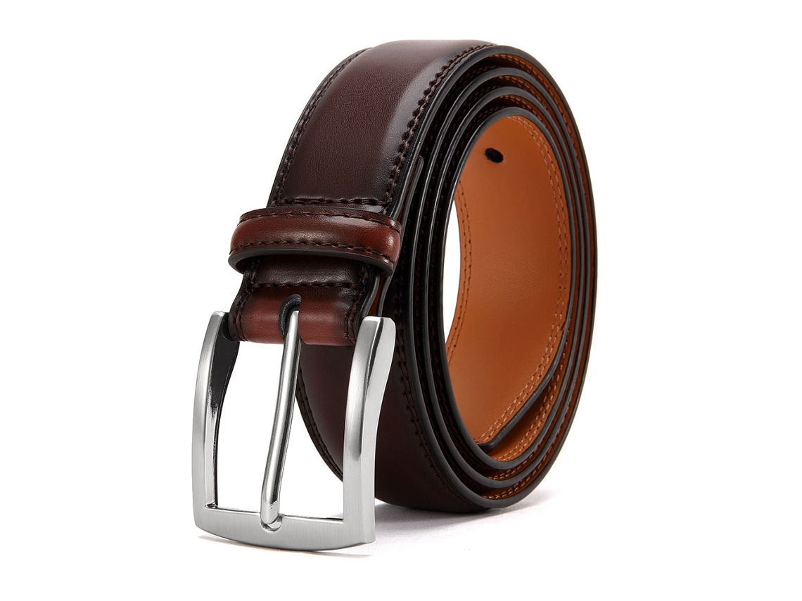Cinturón de cuero genuino para hombre de Yuysan, informal, sencillo y versátil, 3,5 cm de ancho, 120 cm de largo, color café.