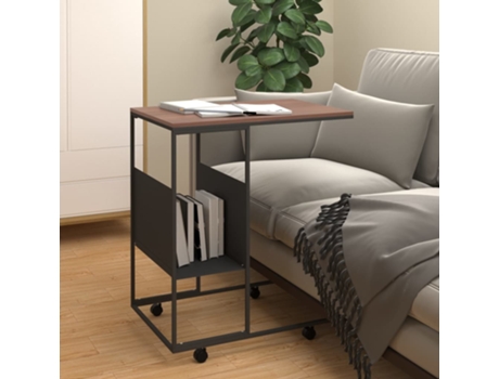 MAISON EXCLUSIVE Mesa auxiliar con ruedas de contrachapado negro 55x36x63,5 cm