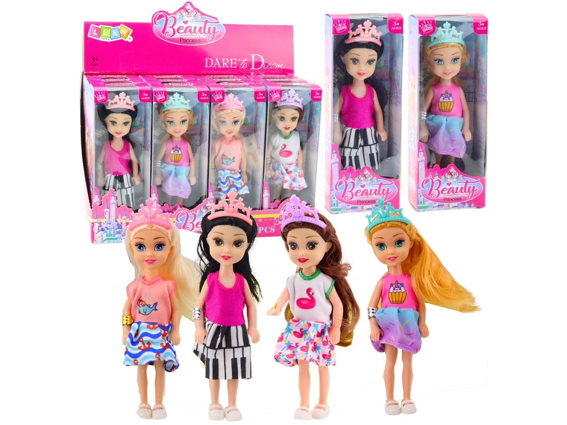 Mini muñeca princesa con corona y vestido colorido, 14 cm, mezcla B.active