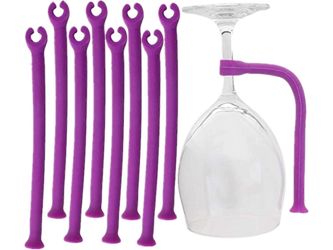 Set De 8 Portavasos De Silicona Morado Para Lavavajillas, Ajustable Y Seguro Para Copas De Vino
