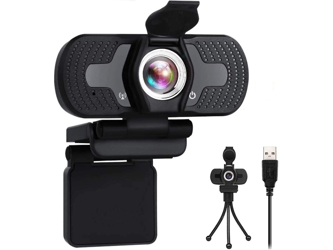 Cámara web Full HD 1080P para PC con cubierta de micrófono, compatible con Windows 7/8/10/XP. Ideal para YouTube. Bestvite (negra).