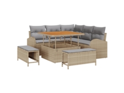 Conjunto de sofá de jardín Vidaxl de 8 piezas con cojines, ratán sintético beige, mimbre beige acacia, PE