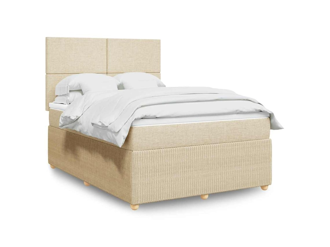 Cama Box Spring Con Colchón Tela Color Crema 140x190 Cm