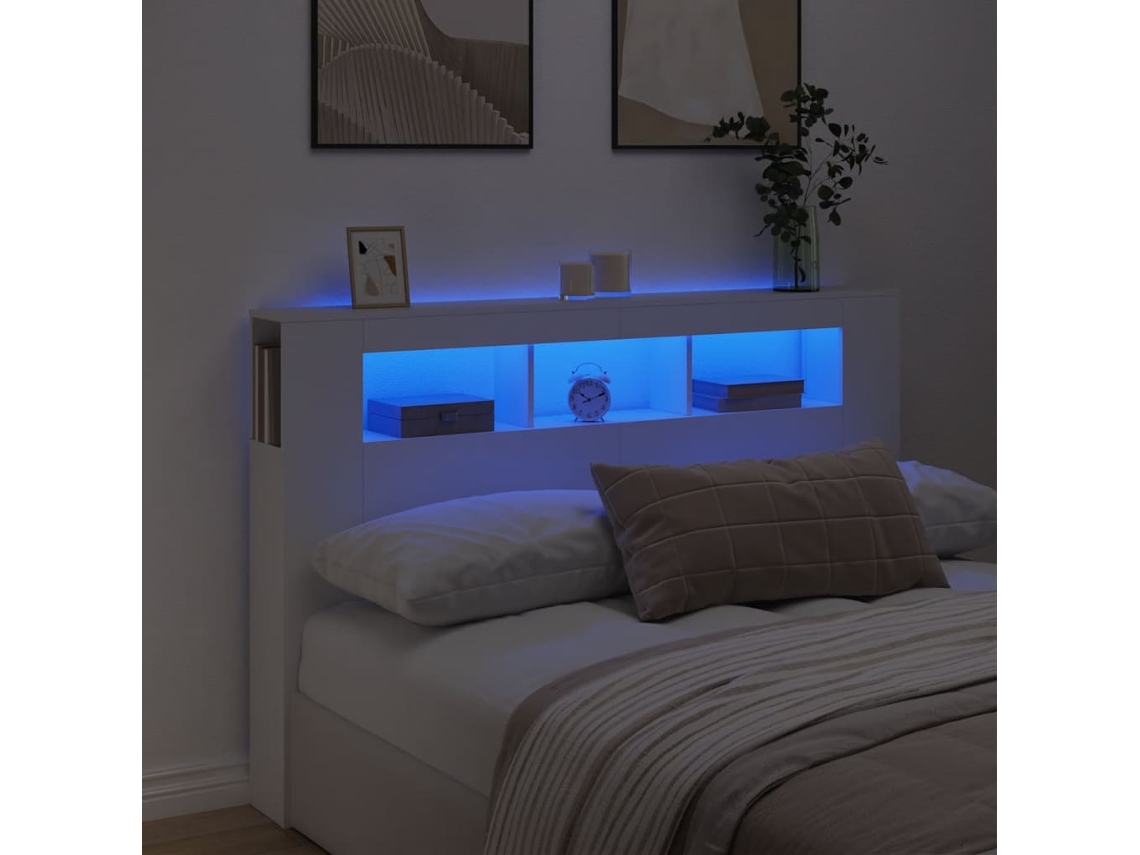 Cabecerocabecero De Camapanel De Cabecera Con Led Madera De Ingeniería Blanco 160x18,5x103,5 Cm