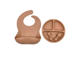 Juego de 4 baberos de silicona para bebé con compartimentos para plato, cuchara, tenedor y cubiertos, color naranja GIECY