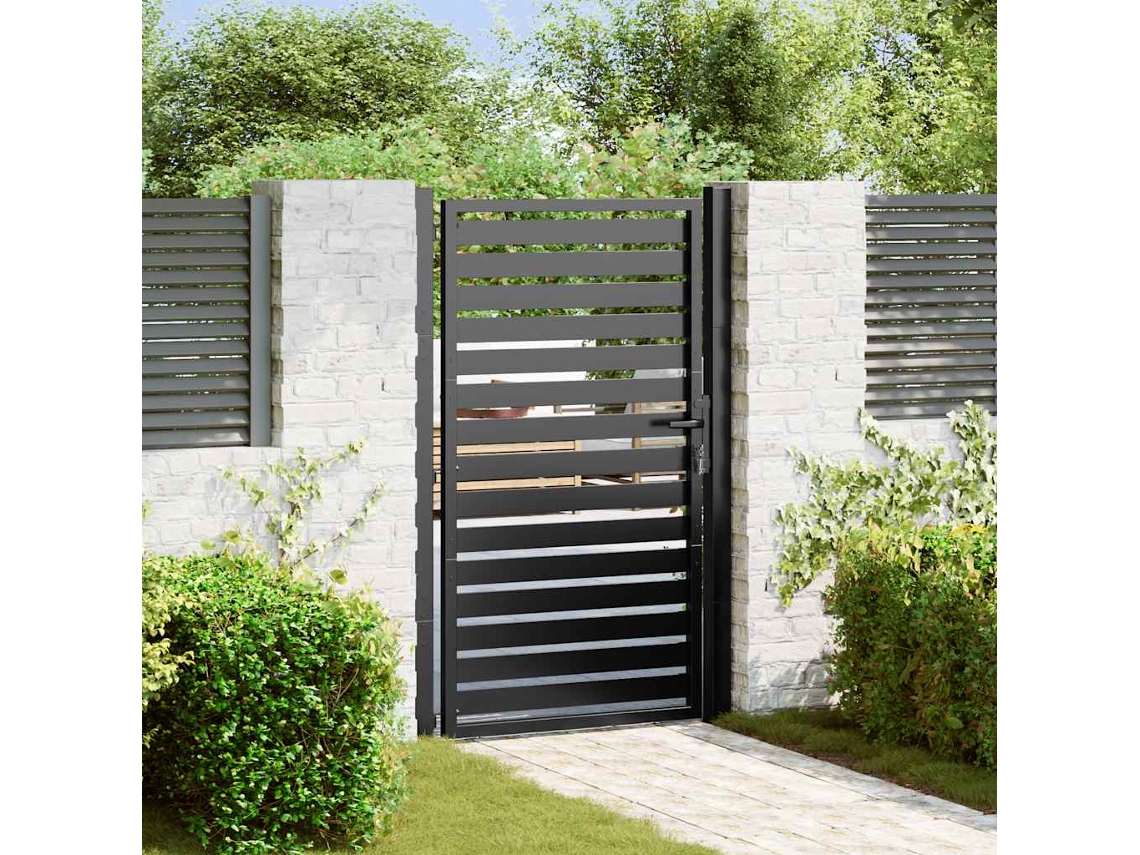 Puerta de jardín con cerradura, color negro, 100 x 150 cm, aluminio, WSD115298 Lovely House