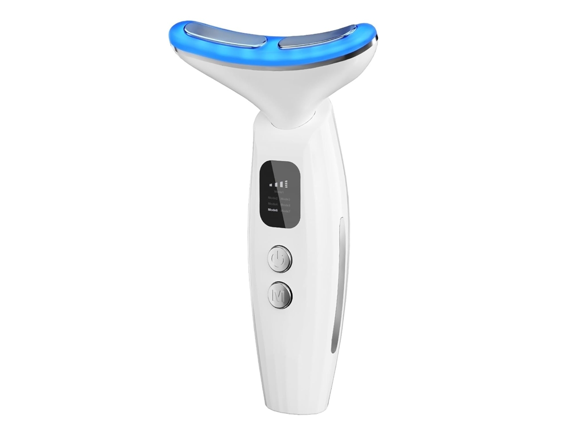Masajeador Facial Ems Antiarrugas Calor 45°C y 7 Colores con 3 Modos para Lifting de Cuello y Reafirmación de la Piel Blanco BISBISOUS