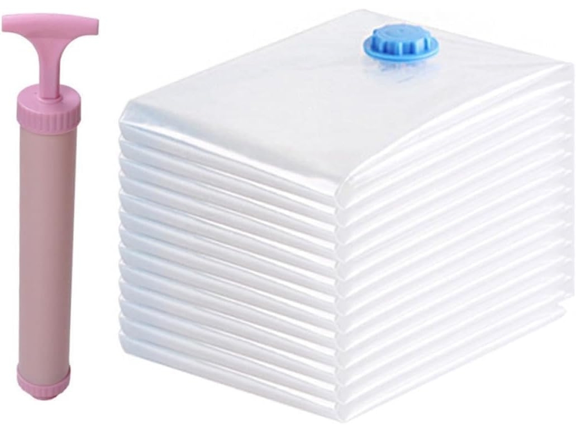 Bolsa Almacenamiento Vacío Transparente 40x50 Juego 4 Bolsas Pequeñas 1 Bomba Manual Compresión Organizador