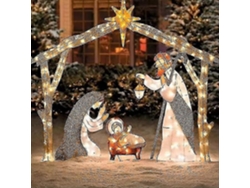 Rebe-escena De Belén Iluminada Para Exterior, Decoración De Patio Familiar Santa, Conjunto De Belén Para Navidad Y Pascua Al Aire Libre