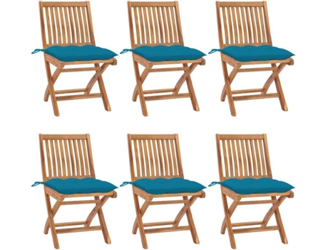 vidaXL Sillas de jardín plegables 6 uds madera maciza teca con cojines