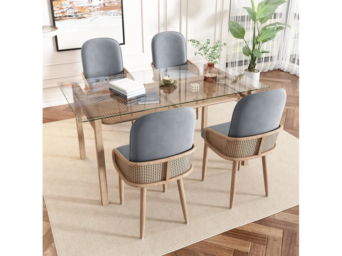 Sillas Comedor Terciopelo Gris Set 4 Patas Metal