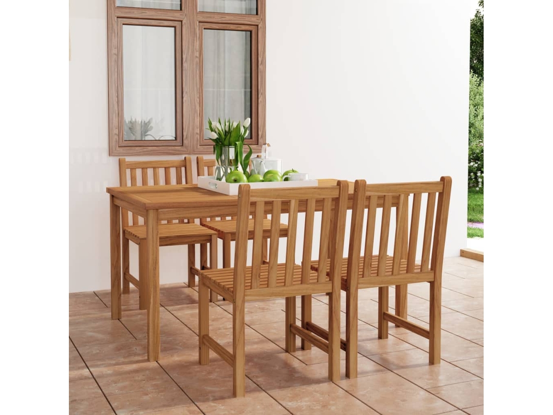 Juego de comedor de jardín de 5 piezas de madera maciza de teca Dkd Home Decor