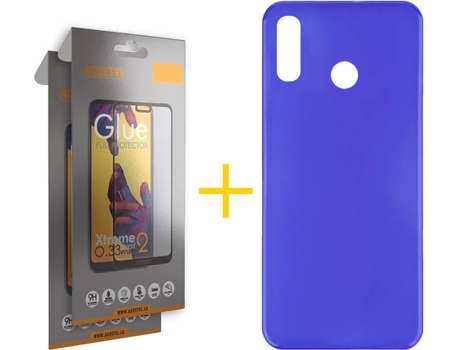 Kit Funda + 2 Protectores de Pantalla Huawei P Smart 2019 ACCETEL Liso Azul