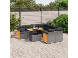 Conjunto de sofás de jardín de 9 piezas DKD Home Decor con cojines de mimbre negros