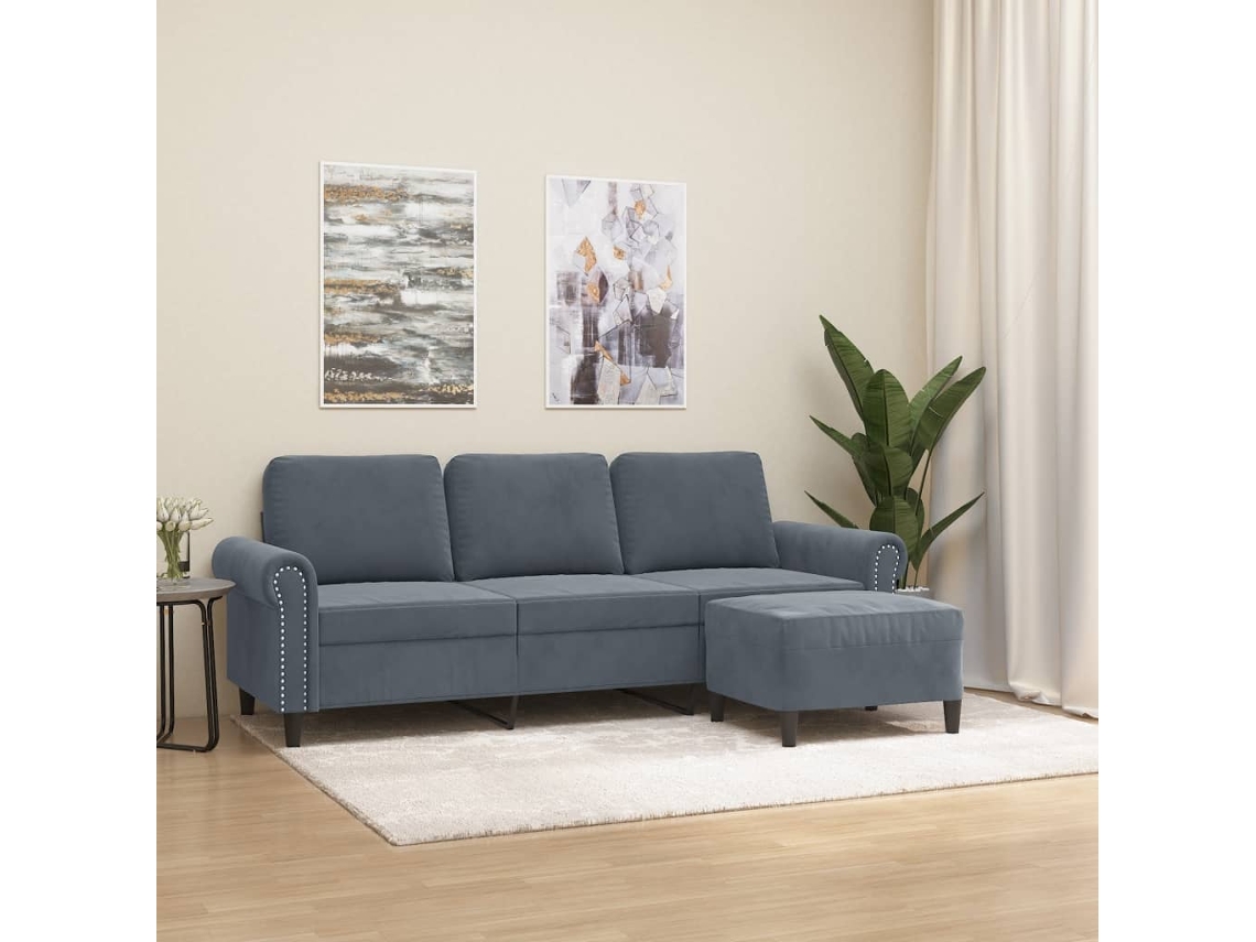 Sofá de 3 plazas con reposapiés, 180 cm, terciopelo gris oscuro, DKD HOME DECOR