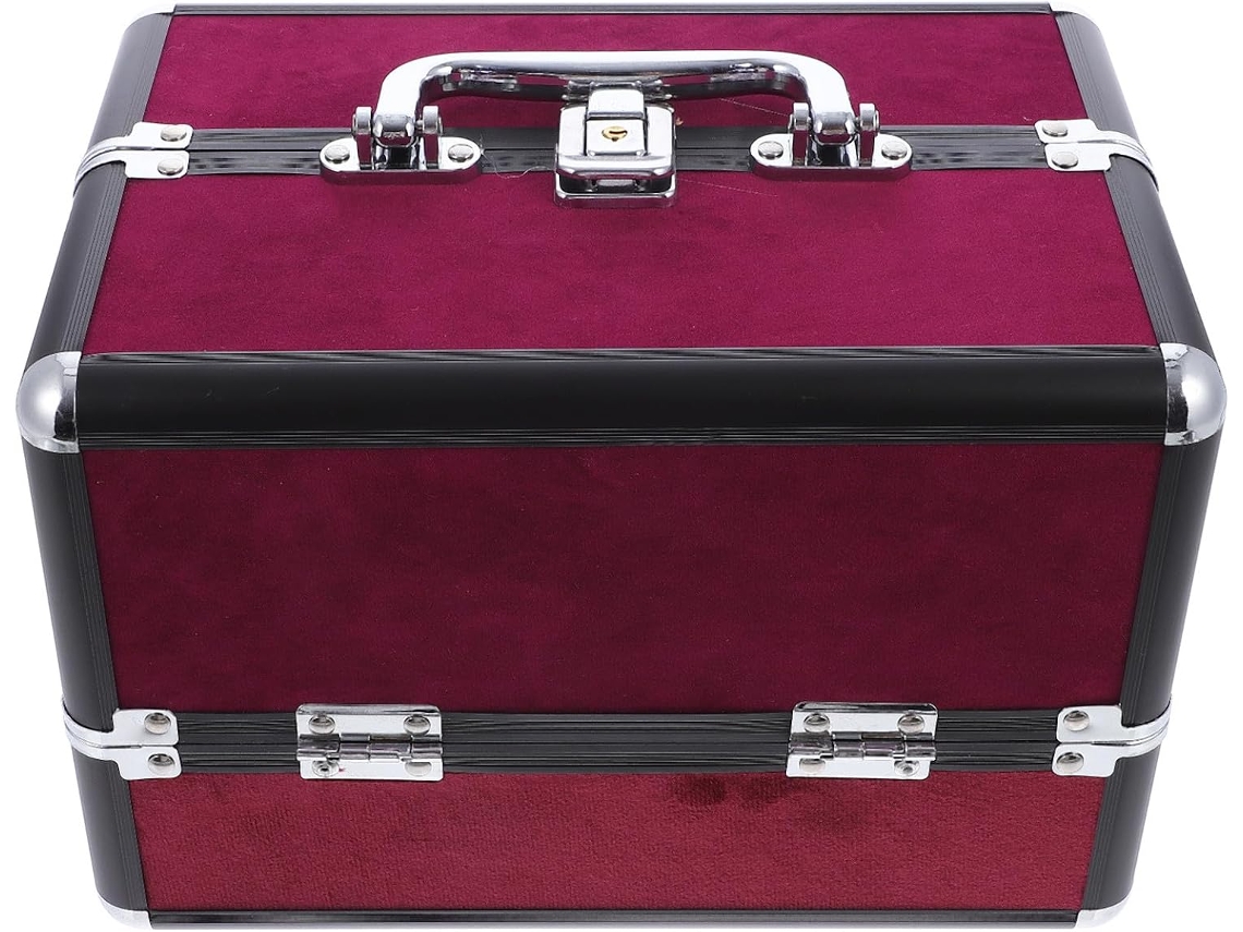 Trousse De Maquillaje Doble Ouverture En Aluminium, 25x17x18 Cm, Capacité Spacieuse, Couleur Rouge