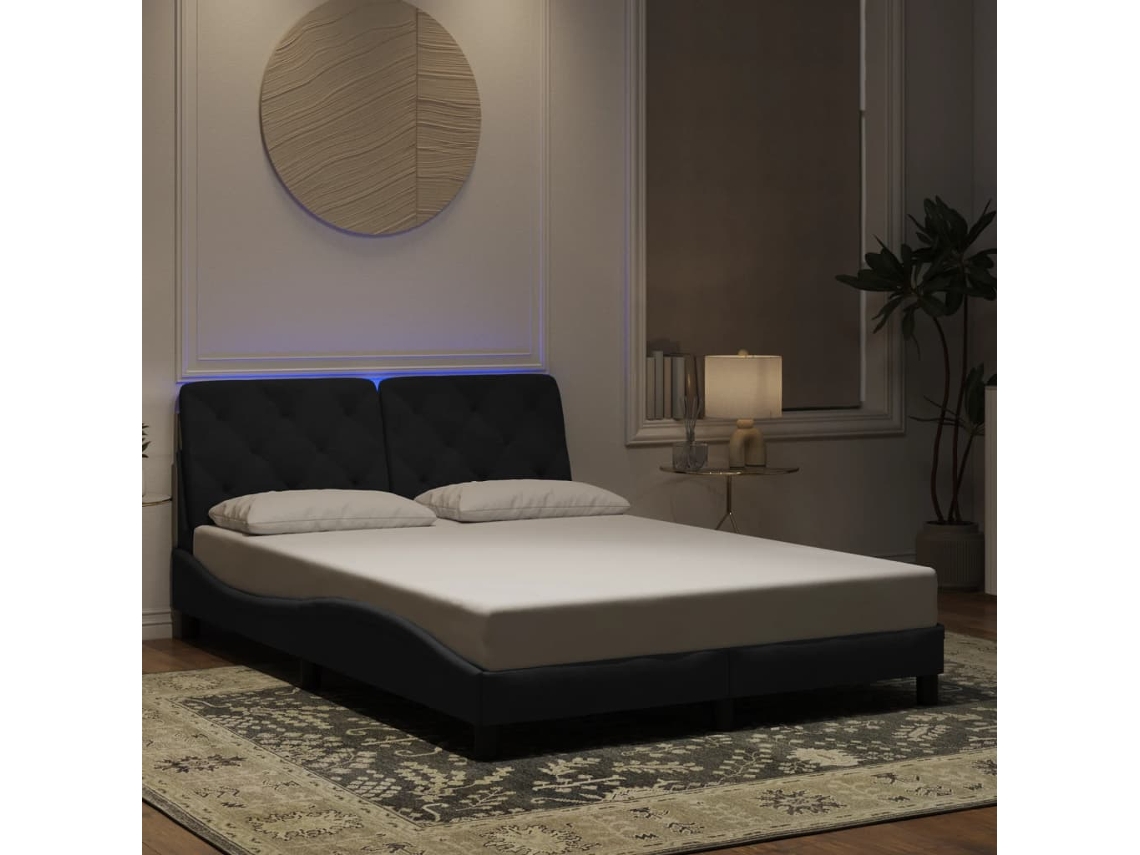 Estructura De Cama Con Luces Led Terciopelo Negro 120x200 Cm