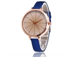 Reloj De Pulsera De Cuarzo Sencillo Para Mujer Con Correa De Cuero A La Moda (azul)