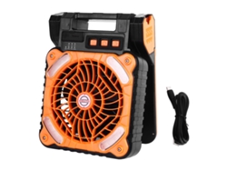 Ventilador solar para camping de 5200 mAh, 4 velocidades, color naranja.