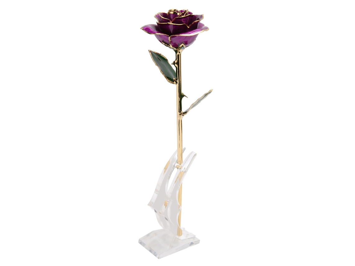 Rosa artificial de oro de 24k con base, regalo de cumpleaños, Día de la Madre, color morado.